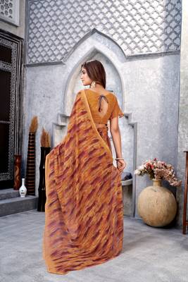 Dusty Mustard Printed Weightless Georgette Saree For Women'S With Blouse 2