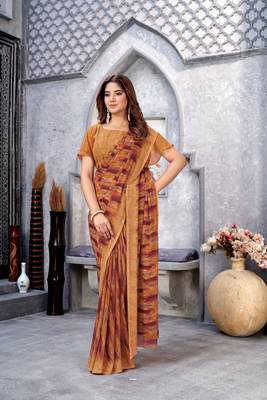 Dusty Mustard Printed Weightless Georgette Saree For Women'S With Blouse 4