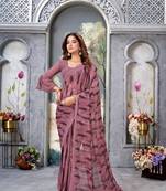 Dusty Purple Printed Weightless Georgette Saree For Women'S With Blouse