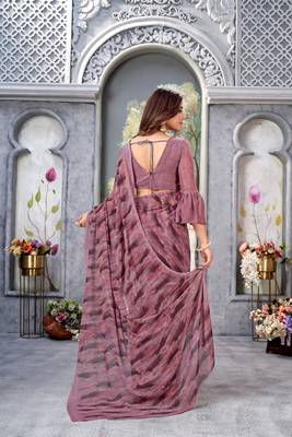 Dusty Purple Printed Weightless Georgette Saree For Women'S With Blouse 2