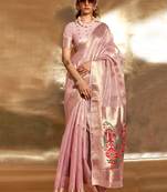 Baby Pink Colour Tissue Silk Zari Woven Saree With Blouse