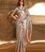 Grey Colour Tissue Silk Zari Woven Saree With Blouse