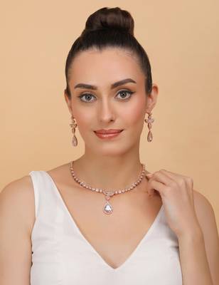 Rose gold plated white and cz stone designer necklace 317fnnn354 2