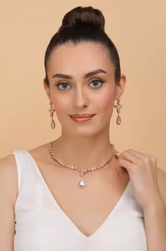Rose gold plated white and cz stone designer necklace 317fnnn354