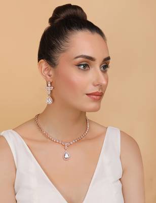 Rose gold plated white and cz stone designer necklace 317fnnn354 3
