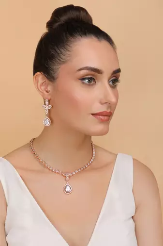 Rose gold plated white and cz stone designer necklace 317fnnn354