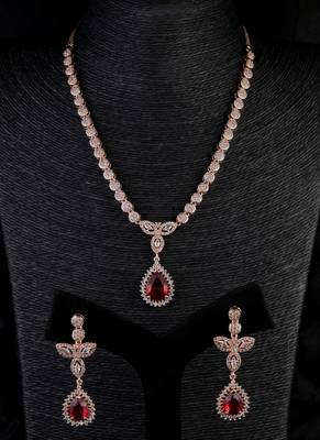 Rose Gold Plated Hydro Ruby and CZ Stone Designer Necklace 317FNNN355 1
