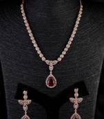Rose Gold Plated Hydro Ruby and CZ Stone Designer Necklace 317FNNN355