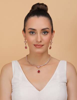 Rose Gold Plated Hydro Ruby and CZ Stone Designer Necklace 317FNNN355 3