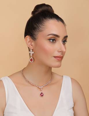 Rose Gold Plated Hydro Ruby and CZ Stone Designer Necklace 317FNNN355 4