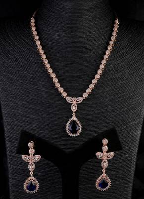 Rose Gold Plated Blue and CZ Stone Designer Necklace 317FNNN356 1