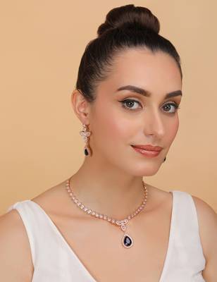 Rose Gold Plated Blue and CZ Stone Designer Necklace 317FNNN356 3