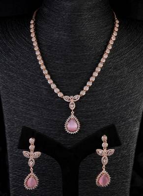 Rose Gold Plated Pink and CZ Stone Designer Necklace 317FNNN357 1