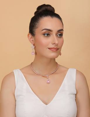 Rose Gold Plated Pink and CZ Stone Designer Necklace 317FNNN357 3