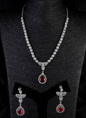 Silver Plated Hydro Ruby and CZ Stone Designer Necklace 317FNNN358 1