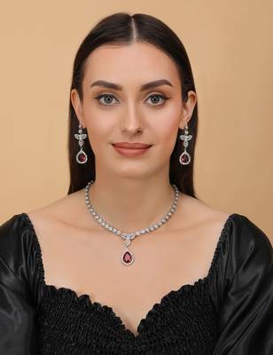 Silver Plated Hydro Ruby and CZ Stone Designer Necklace 317FNNN358 2