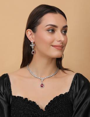 Silver Plated Hydro Ruby and CZ Stone Designer Necklace 317FNNN358 3