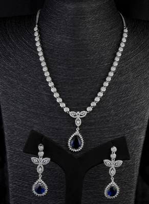 Silver Plated Blue and CZ Stone Designer Necklace 317FNNN359 1