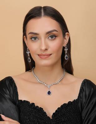 Silver Plated Blue and CZ Stone Designer Necklace 317FNNN359 2