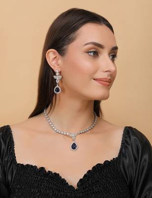 Silver Plated Blue and CZ Stone Designer Necklace 317FNNN359 3