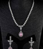 Silver Plated Pink and CZ Stone Designer Necklace 317FNNN360