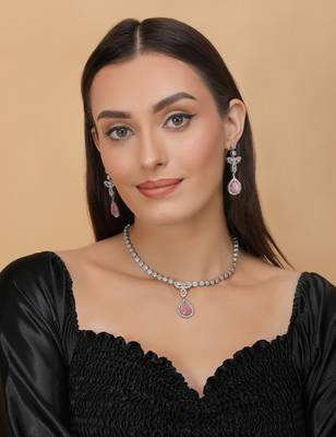 Silver Plated Pink and CZ Stone Designer Necklace 317FNNN360 3