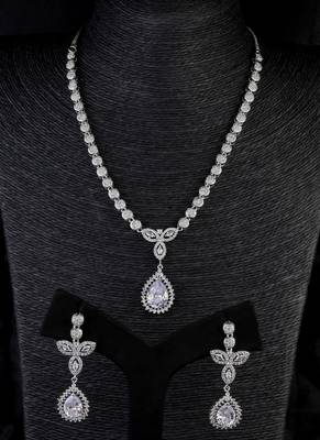 Silver Plated White and CZ Stone Designer Necklace 317FNNN361 1