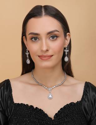 Silver Plated White and CZ Stone Designer Necklace 317FNNN361 2
