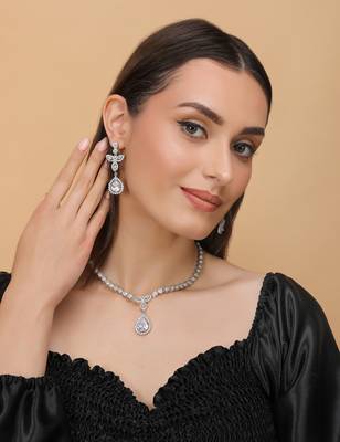 Silver Plated White and CZ Stone Designer Necklace 317FNNN361 3