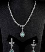 Silver Plated Sea Green and CZ Stone Designer Necklace 317FNNN362