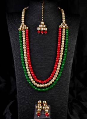 Mulicoloured Stone and Kundan Embellished Wedding Necklace 317FNN387 1