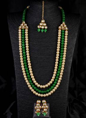 Green Stone and Kundan Embellished Wedding Necklace 317FNN388 1