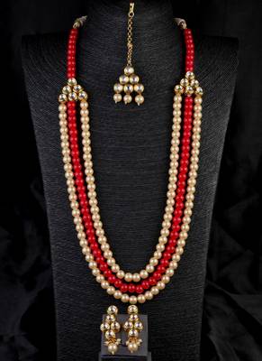 Red Stone and Kundan Embellished Wedding Necklace 317FNN389 1