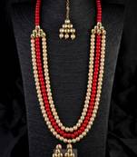 Red Stone and Kundan Embellished Wedding Necklace 317FNN389