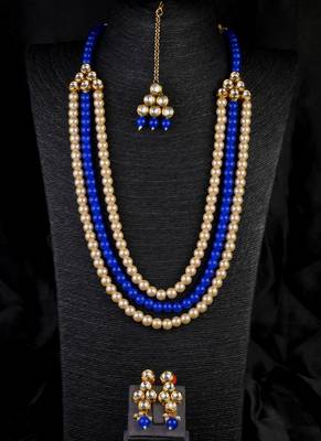Blue Stone and Kundan Embellished Wedding Necklace 317FNN391 1