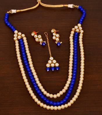 Blue Stone and Kundan Embellished Wedding Necklace 317FNN391 2