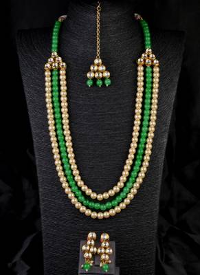 Parrrot Green Stone and Kundan Embellished Wedding Necklace 317FNN392 1