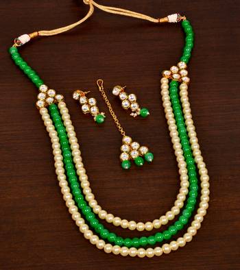 Parrrot Green Stone and Kundan Embellished Wedding Necklace 317FNN392 2