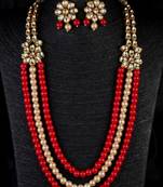 Pearl, red stone and kundan embellished wedding essential necklace 317fnn393