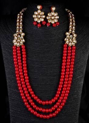 Red Stone and Kundan Embellished Wedding Essential Necklace 317FNN394 1