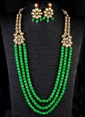Green Stone and Kundan Embellished Wedding Essential Necklace 317FNN396 1