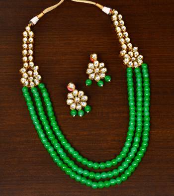 Green Stone and Kundan Embellished Wedding Essential Necklace 317FNN396 2