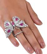 Silver plated ruby and cz party wear butterfly finger ring fr58