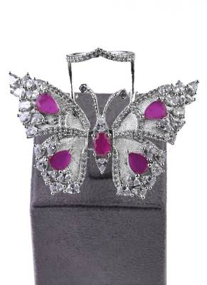 Silver plated ruby and cz party wear butterfly finger ring fr58 3