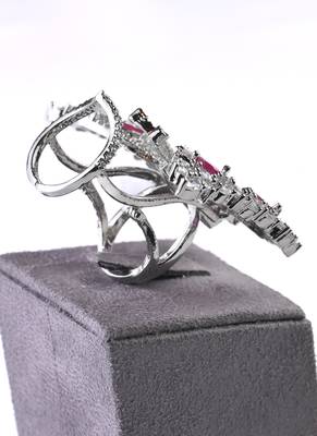 Silver plated ruby and cz party wear butterfly finger ring fr58 4