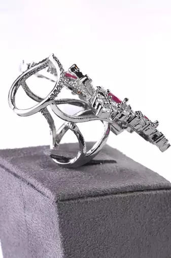 Silver plated ruby and cz party wear butterfly finger ring fr58