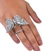 Silver Plated White and CZ Party Wear Butterfly Finger Ring FR59