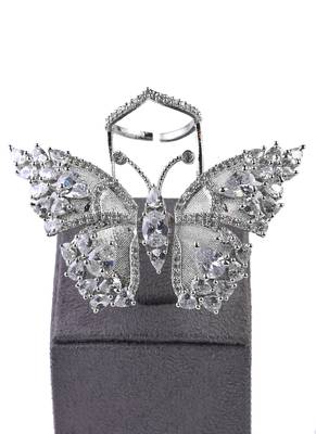 Silver Plated White and CZ Party Wear Butterfly Finger Ring FR59 3