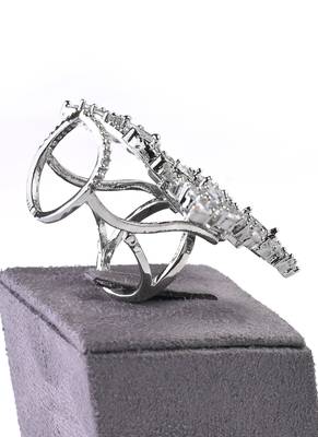 Silver Plated White and CZ Party Wear Butterfly Finger Ring FR59 4