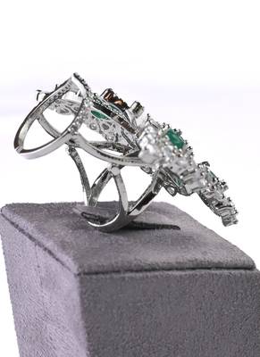 Silver Plated Emerald and CZ Party Wear Butterfly Finger Ring FR60 4